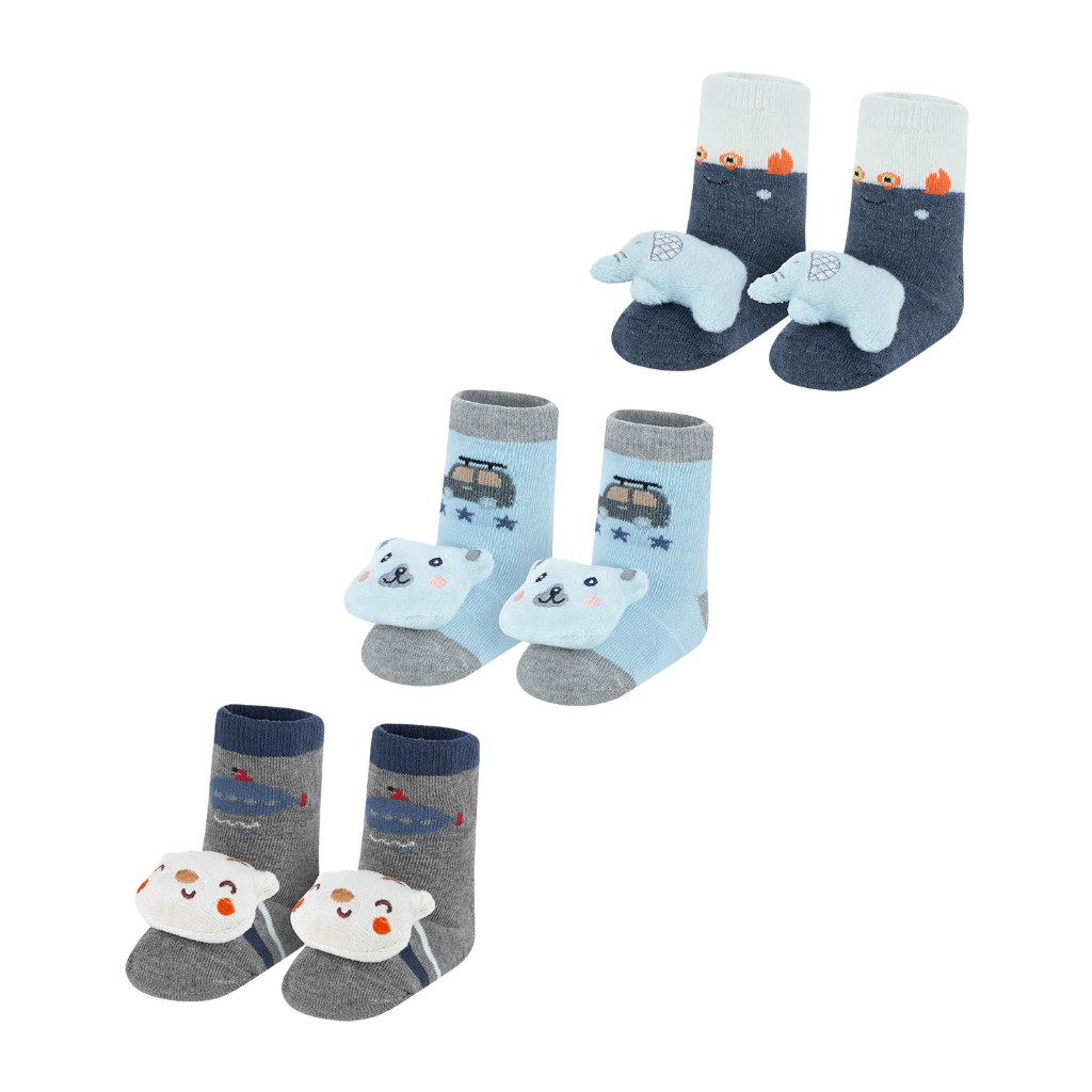 Kit 3 Pares Meia Bebê Sapatinho Para Menino Antiderrapante DCP Kids