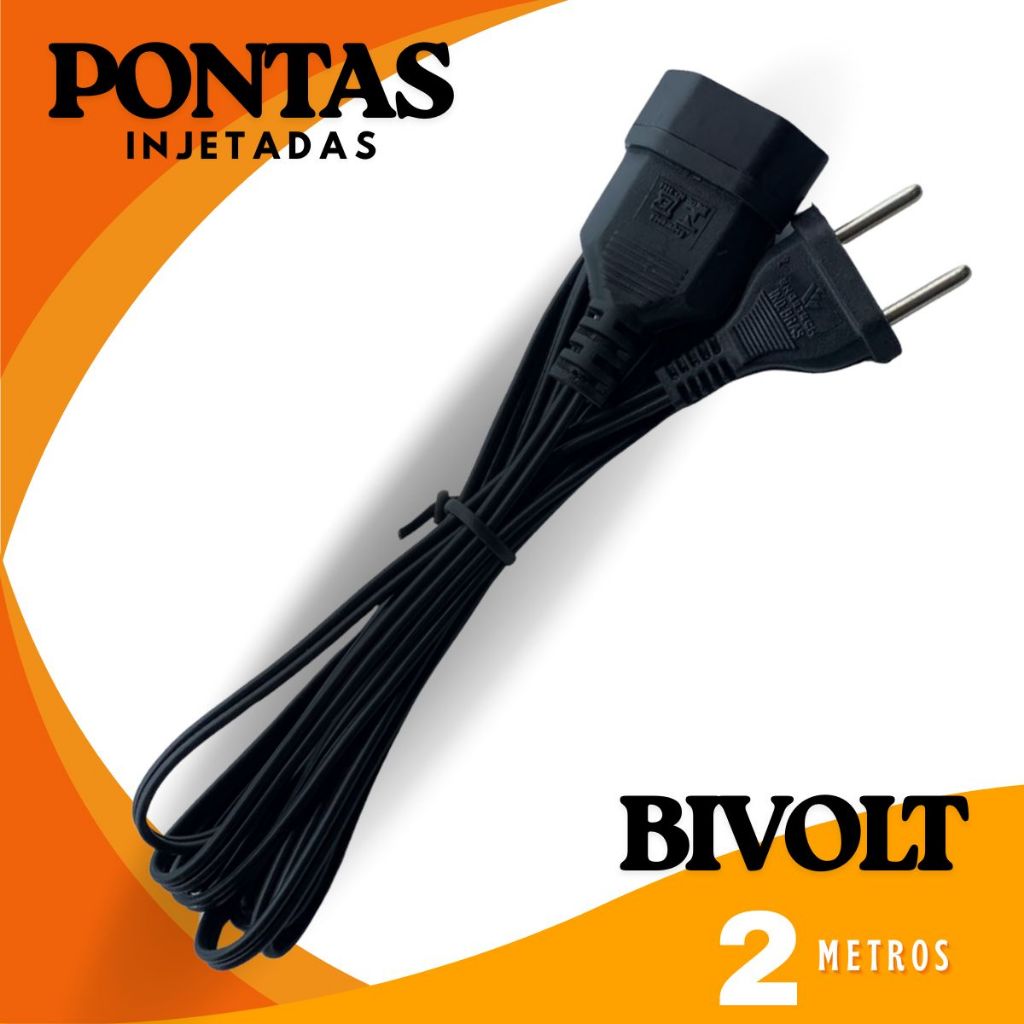 Cabo Prolongador Elétrico 2 Metros 2x0,75mm Tomada Macho Fêmea Injetada 10A Eletrônicos e Escritório