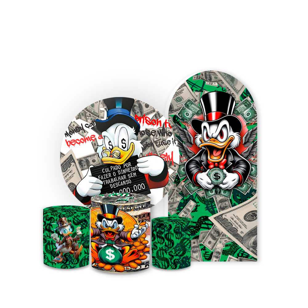 Kit Capas Festivas Para Painel Romano Redondo Aniversario Decoração Lançamento Tio Patinho Money