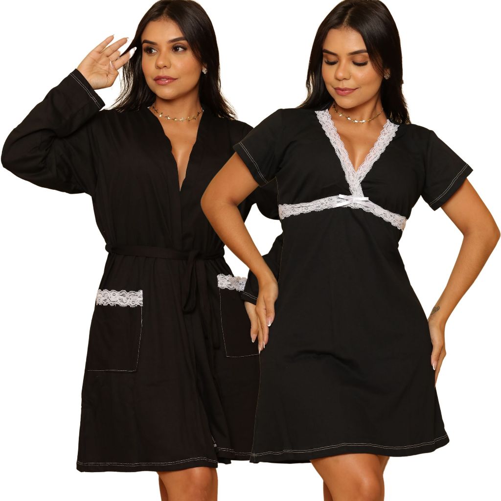 Camisola de Amamentação + Robe Roupão Manga Longa para Maternidade