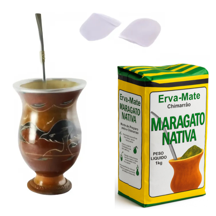 Kit Cuia Bomba Erva-mate Filtro Chimarrao Jogo Natural 5 Peças