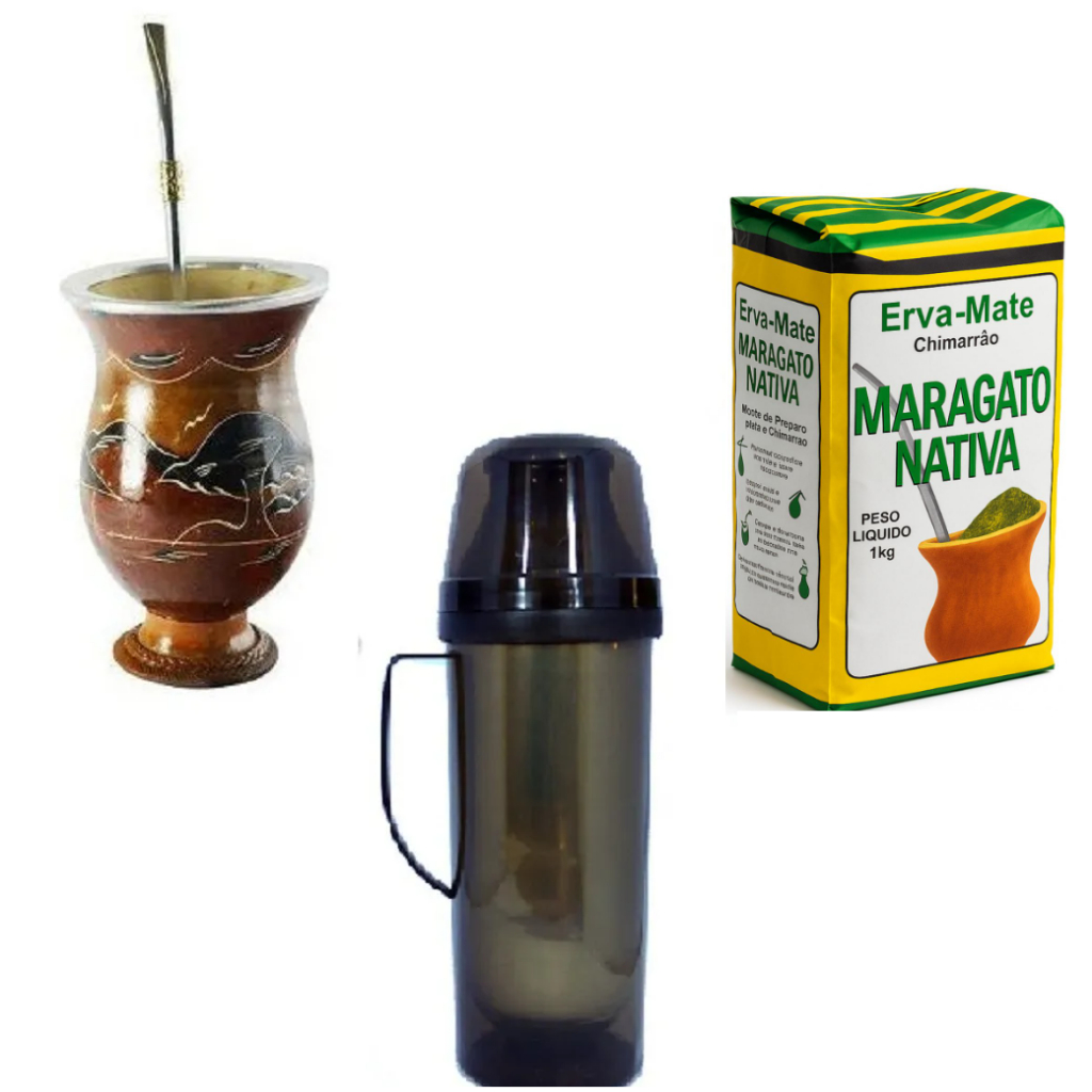 Kit Cuia Bomba Erva-mate Chimarrao Garrafa Termica Jogo 4pçs