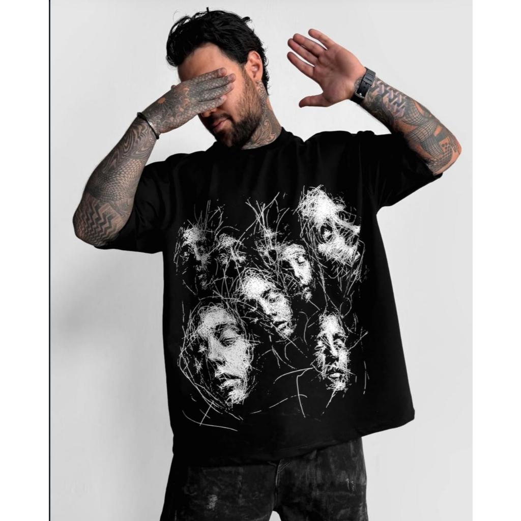Camiseta oversized arte urbana abstrata Aftersoul streetwear plus size 100% algodão