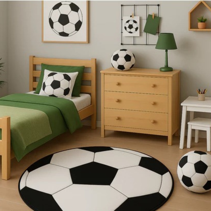 Tapete Pelúcia Quarto Criança Infantil Menino Menina Juvenil Bola Futebol Controle Escudo Decorativo