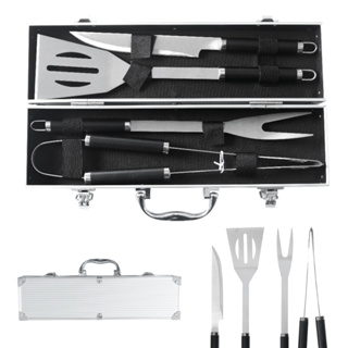 Kit Churrasco 5 Peças Aço Inox Com Maleta de Transporte Aluminio Faca Espatula Garfo e Pegador Grillrelax em Oferta na Shopee