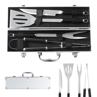 Kit Churrasco 5 Peças Aço Inox Com Maleta de Transporte Aluminio Faca Espatula Garfo e Pegador Grillrelax