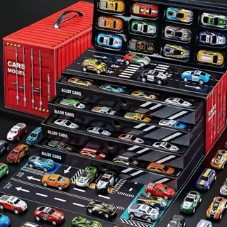 Kit 48 Carrinhos com Fricção de Lata Metálica Coloridos - Caixa Container que Vira Pista 8758 em Oferta na Shopee