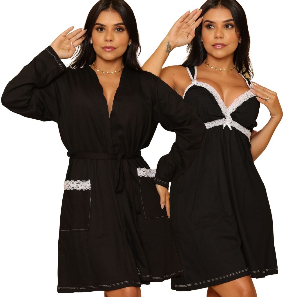Kit Robe Roupão Com Camisola Amamentação Gestante Pós Parto Conjunto Maternidade em Oferta na Shopee
