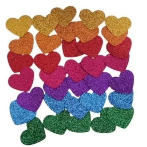 Apliques de Eva Glitter coração Pacote com 200 unidades (SEM ADESIVO)para artesanato decoração colagem