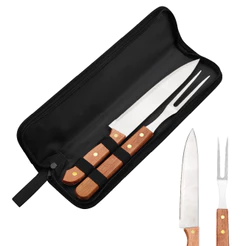 Kit Churrasco 3 Peças Aço Inox e Estojo Resistente Conjunto para corte Grillrelax