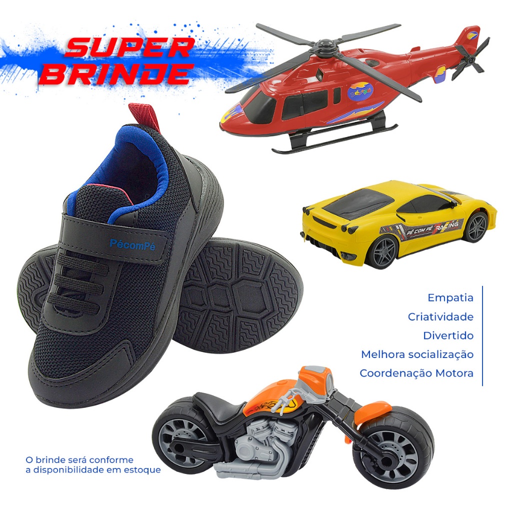 Tênis Infantil Menino Moda Pé com Pé Conforto Leve Macio Visual Moderno Com Brinde