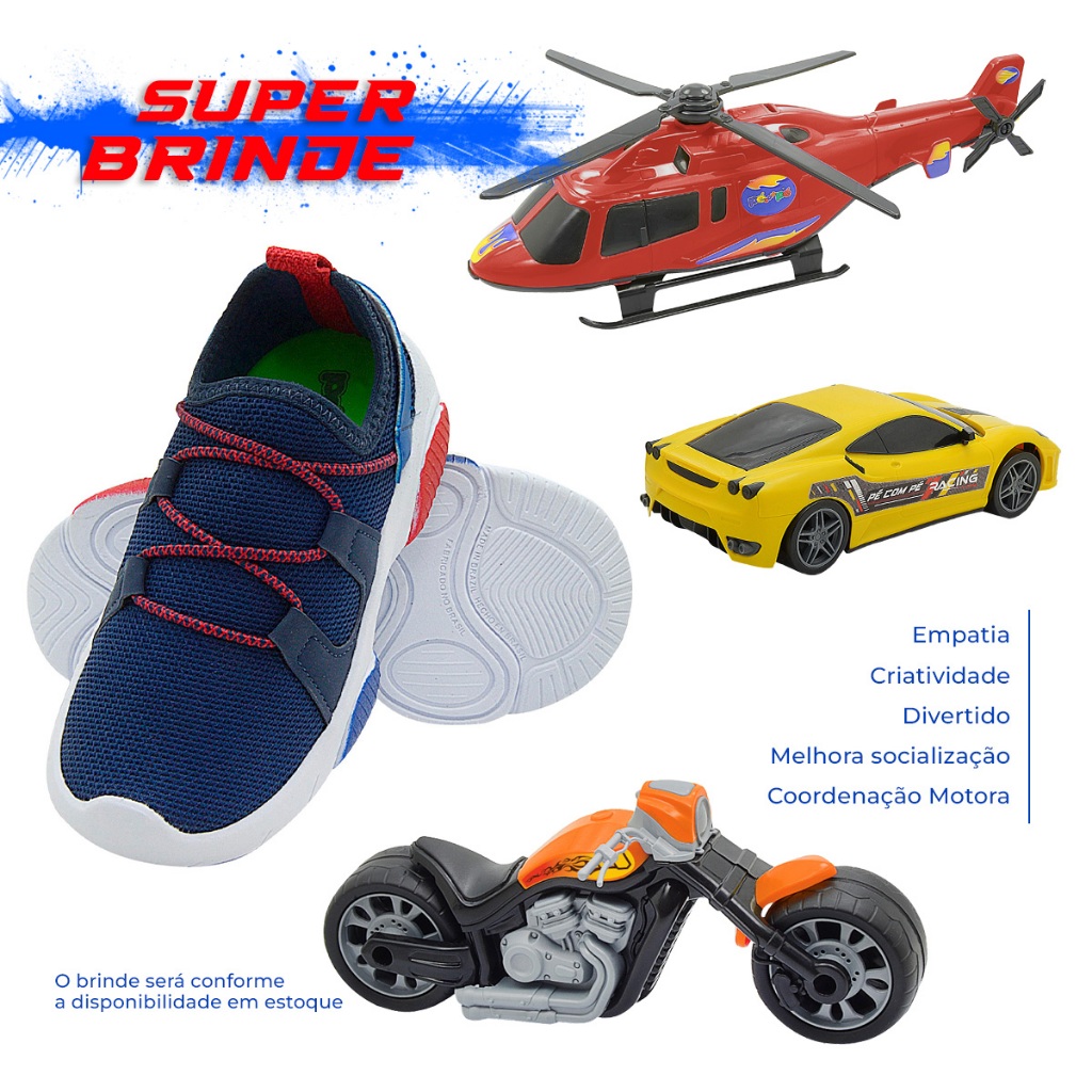 Tenis Infantil Menino Calce Fácil Marinho Elástico Pé com Pé Com Brinde em Oferta na Shopee