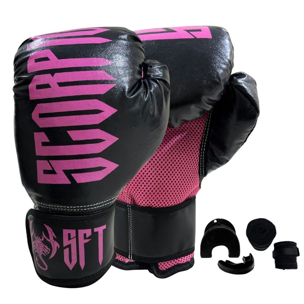 Luvas Muay Thai Boxe Kickboxing Sparring Scorpions + Bandagem + Bucal+Sacola em Oferta na Shopee