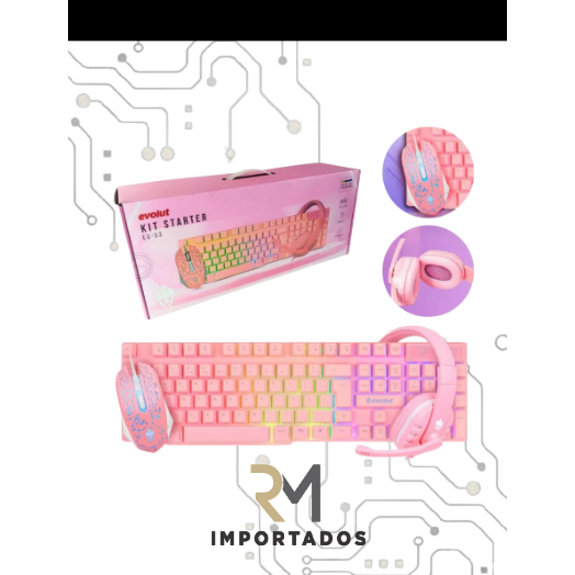 Kit Gamer Eg53 Teclado, Mouse, Headset Rosa
