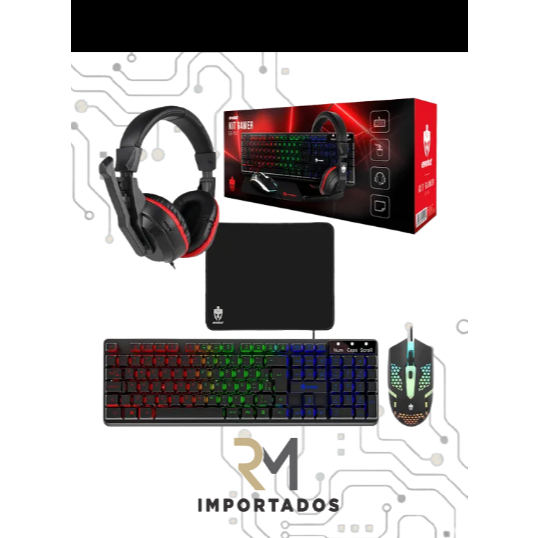Combo Gamer 4x1 Teclado Mouse Headset Mousepad Strong Tech Mouse Preto Teclado Preto