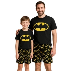 Kit 2 Pijamas Masculino Pai E Filho Adulto Infantil Super Heróis Roupa De Dormir Verão Conjunto Personagens