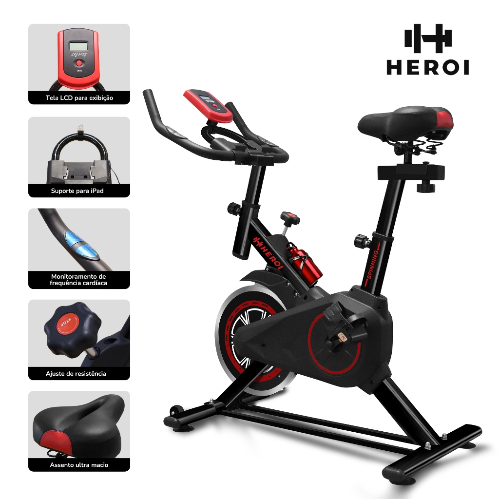 HEROI Bicicleta Ergométrica Spinning com Sensor Cardíaco, Suporta até 100kg + Squeeze Grát...