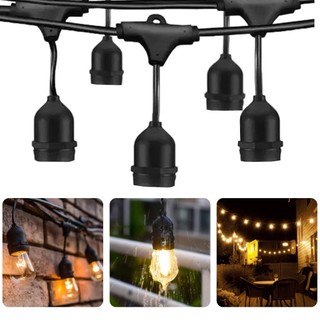 Varal de Luzes 10 Soquetes 10 Metros Preto Bivolt 110v 220v Festão Cordão Luz Iluminação Área Externa Decoração