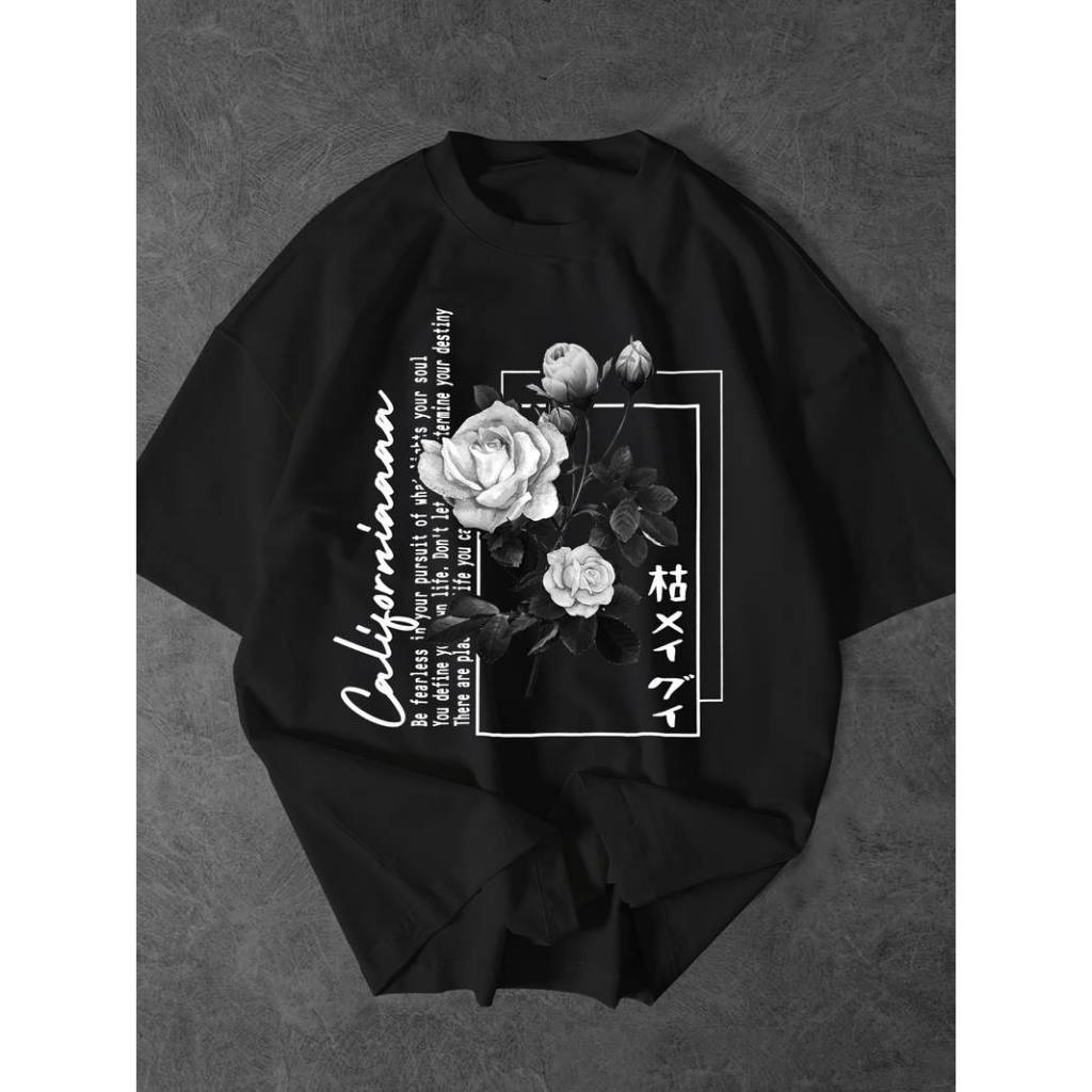 Camiseta Oversized Streetwear Califórnia Masculina Roses 100% Algodão Gola Redonda