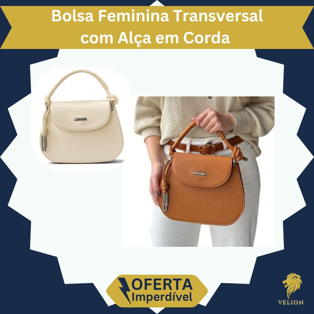 Bolsa Feminina Transversal com Alça em Corda Espaçosa Couro