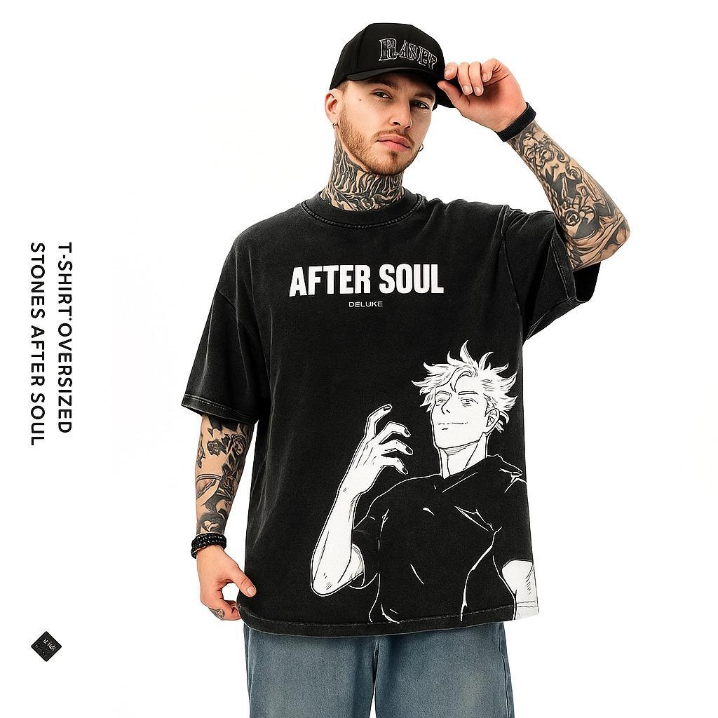 Camiseta oversized anime Gojo Satoru Jujutsu Kaisen Aftersoul 100% algodão plus size