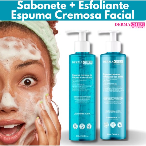 Kit Skincare Espuma Esfoliante + Espuma de Limpeza Aloe Vera Pró-Vitamina B5 Dermachem Cremosa Facial Hidratação Limpeza em Oferta na Shopee