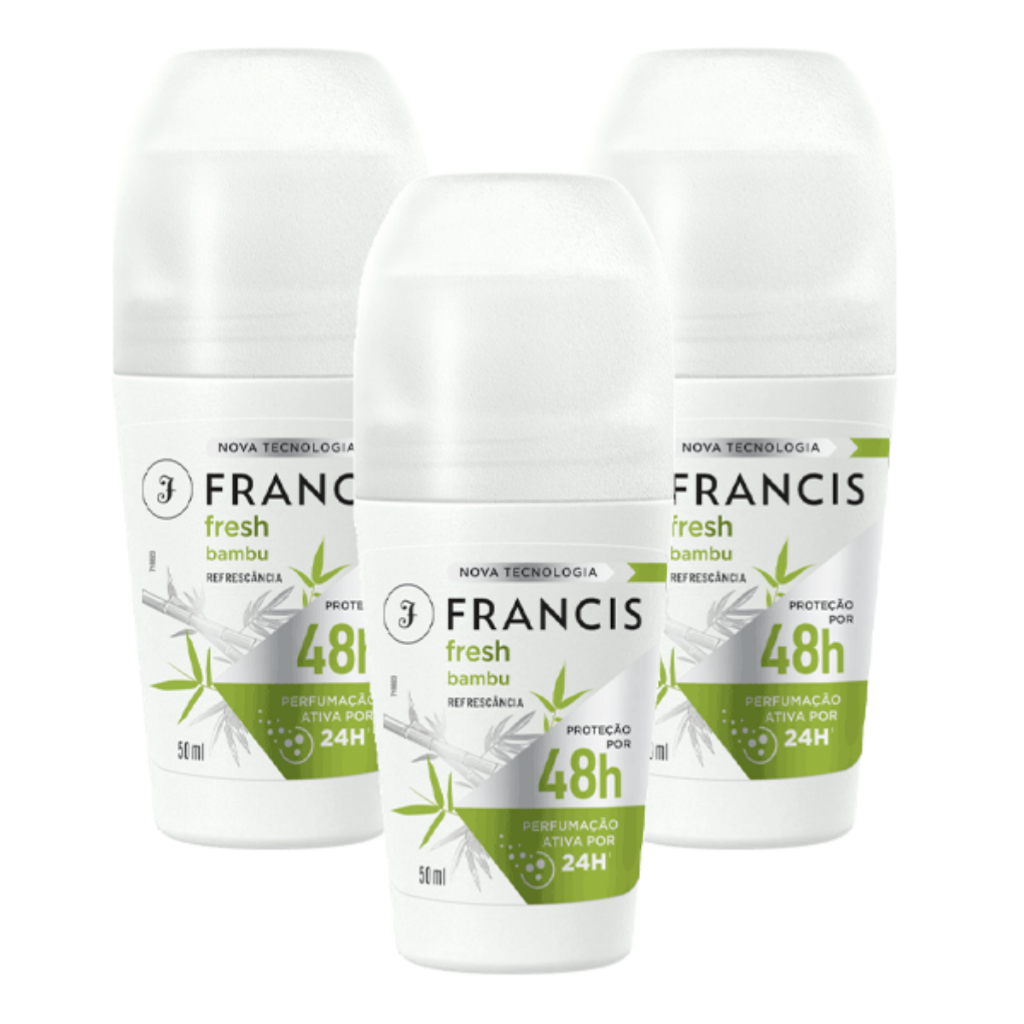 Kit com 3 Desodorante Roll-on Francis Bambu 50ml