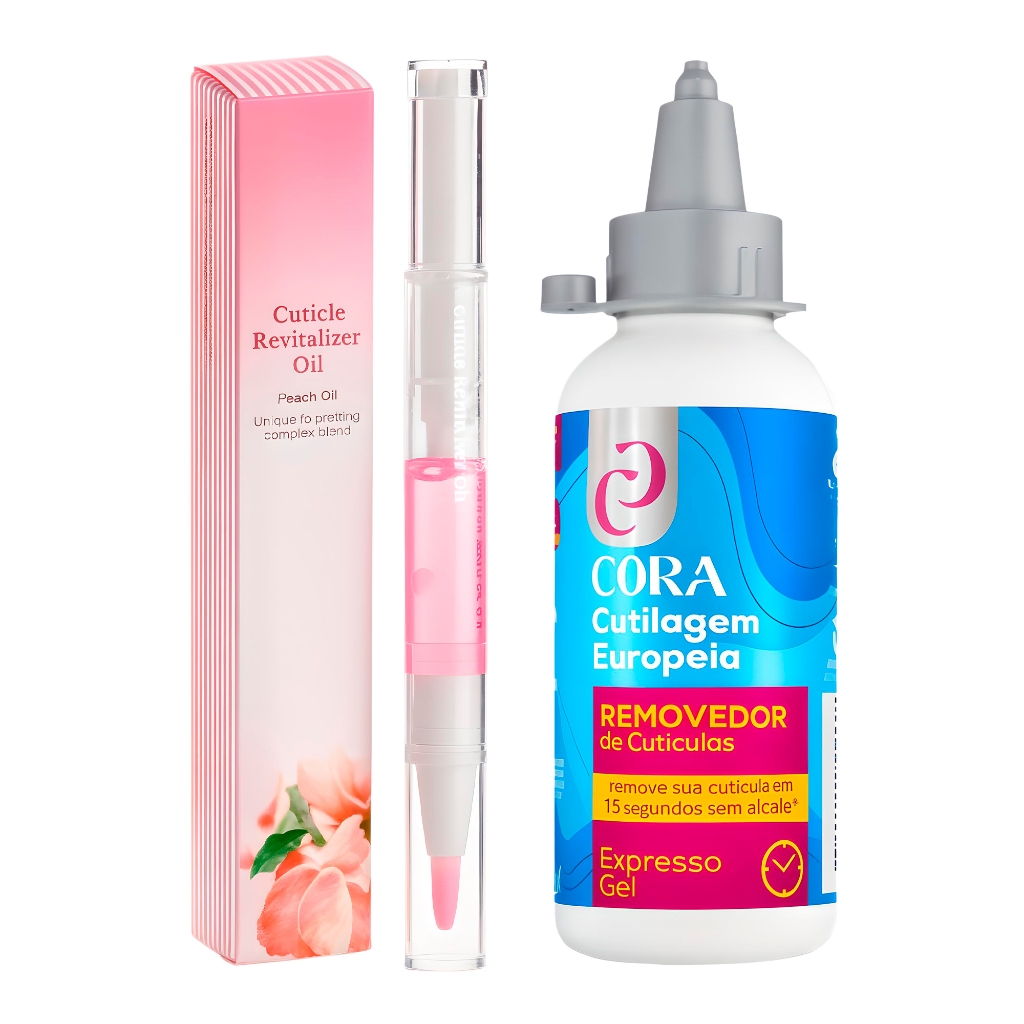 Kit Cuidado Unhas Cora Removedor De Cutícula Rápido 15s + Caneta Nutritiva Hidratação Profunda