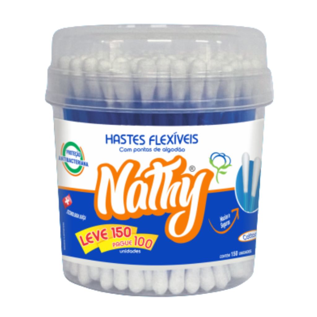 Hastes Flexíveis + Pote Cotonetes 150 Unidades Nathy em Oferta na Shopee
