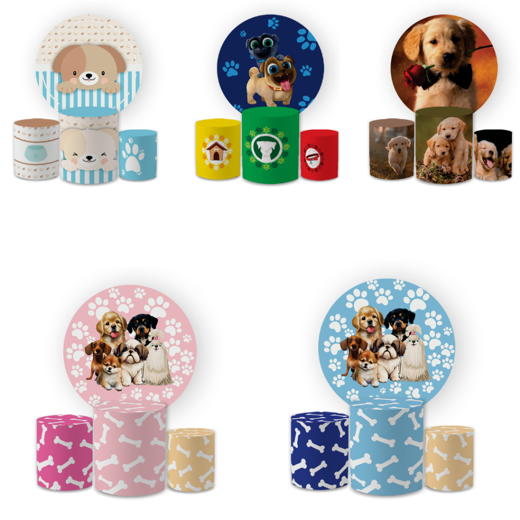 Kit Capa Painel Redondo 1,5 + Trio Cilindros Decoração Aniversário Pet Shop Cachorros Cute em Oferta na Shopee
