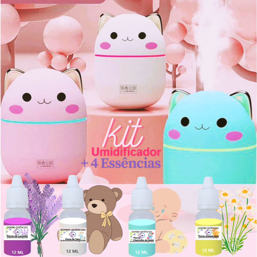 Umidificador Gatinho FELIZ +4 Essências Concentrada Hidrossolúvel difusor de aroma | L.T.CB.CA
