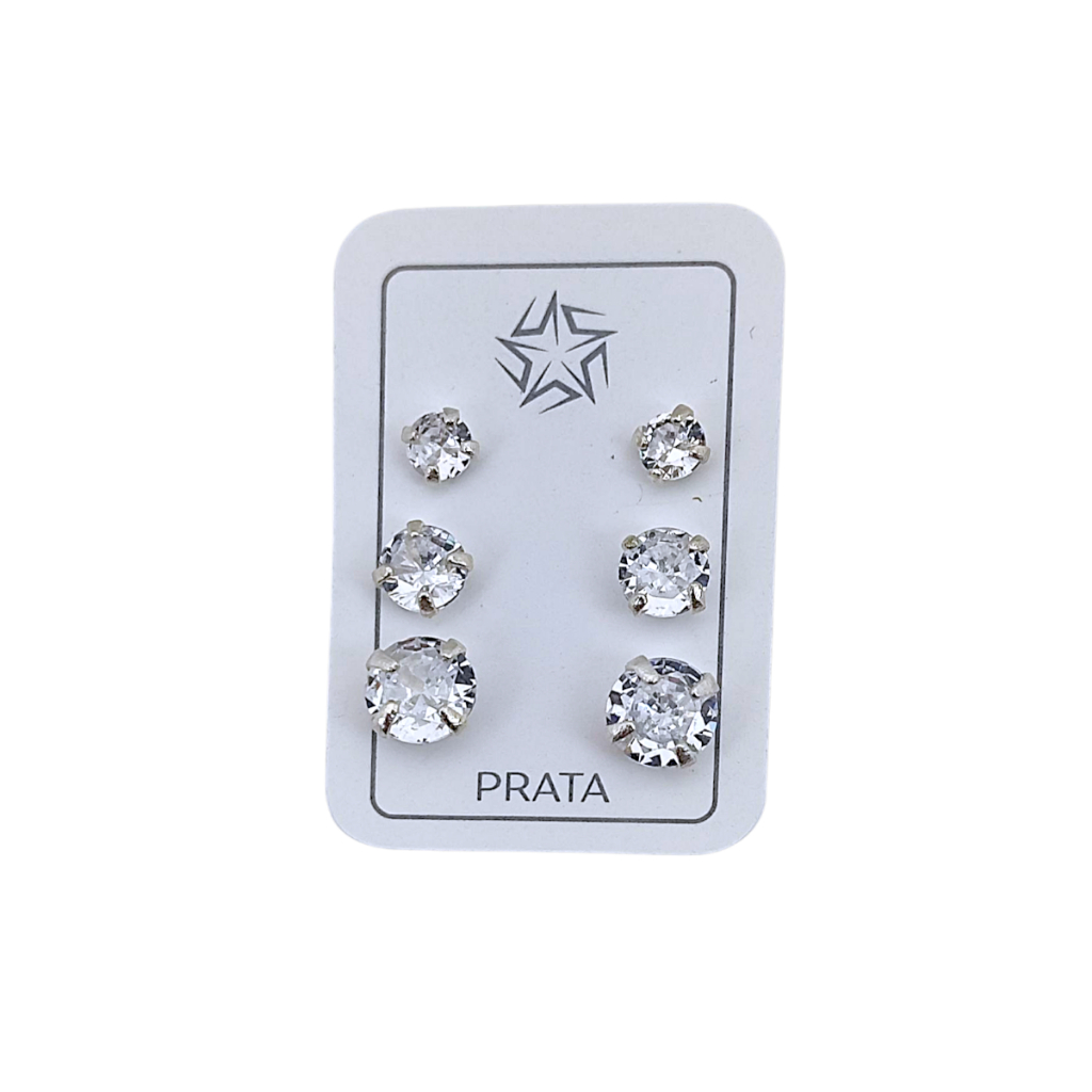 Kit Trio de Brincos Prata 925 Legítima Conjunto Ponto de Luz 3/4/5mm em Oferta na Shopee