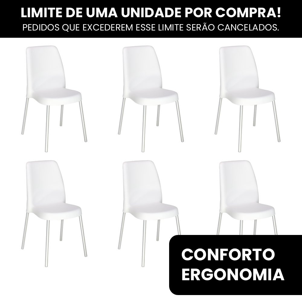 Kit 6 Cadeiras Vanda Branca Com Pernas De Alumínio Tramontina