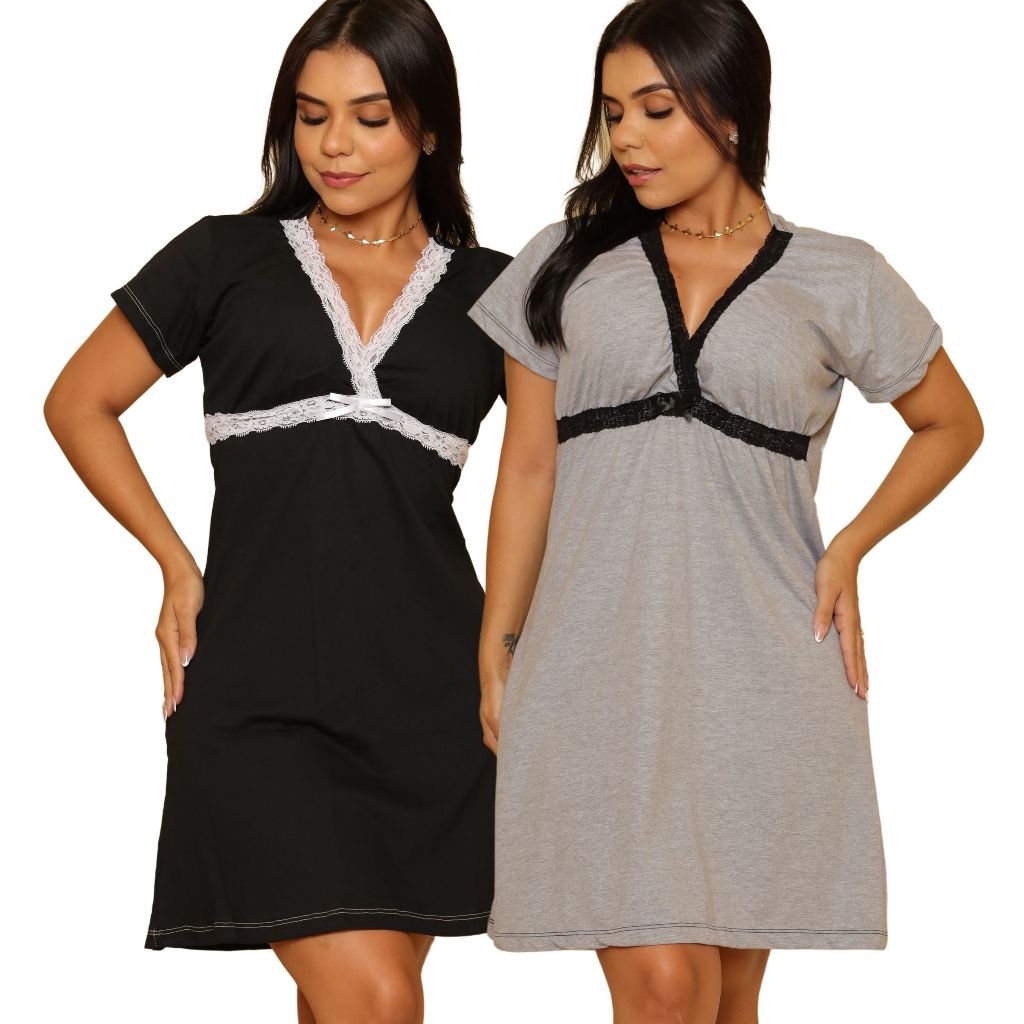 Kit 2 Camisola Gestante Amamentação Pós Parto Maternidade Manga  Curta Feminina