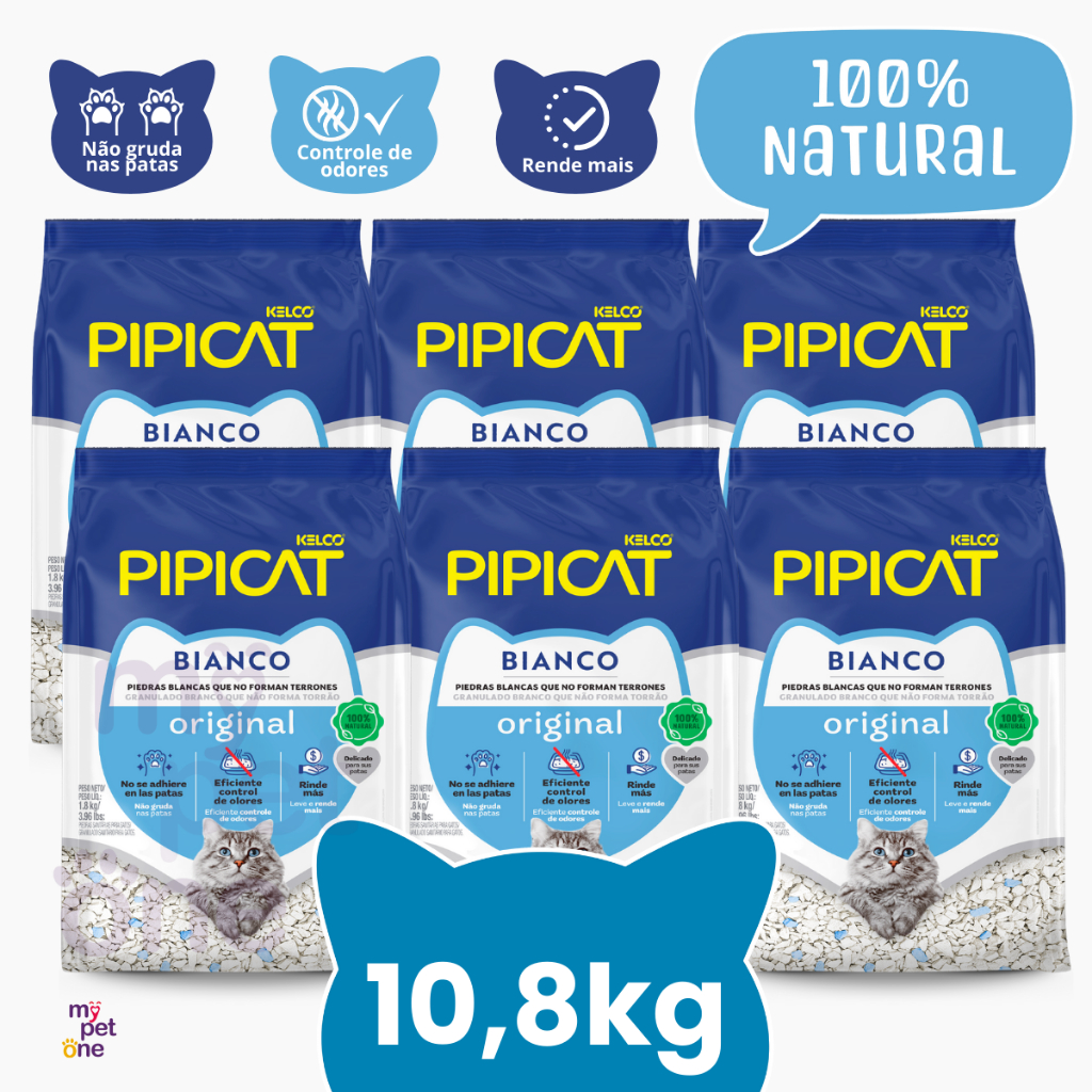 Kit 6 Pipicat Bianco Granulado Sanitário Kelco - 1,8 Kg