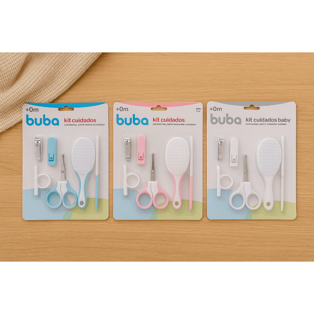 Kit 2 Higiene Cuidados Bebê Buba Tesoura Cortador Unhas Escova Pente Infantil