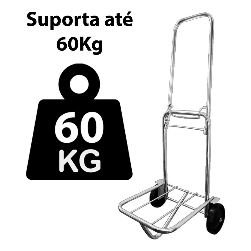 Carrinho Maleiro Dobrável Compacto 60kg Carga Caixa Térmica cooler feira multiuso