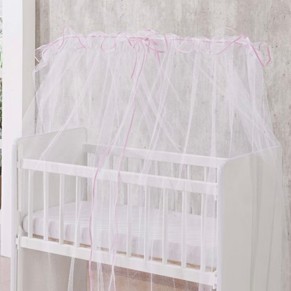 Mosquiteiro Tule Cortinado Bebê Menina de Varão com Viés Rosa Princesa