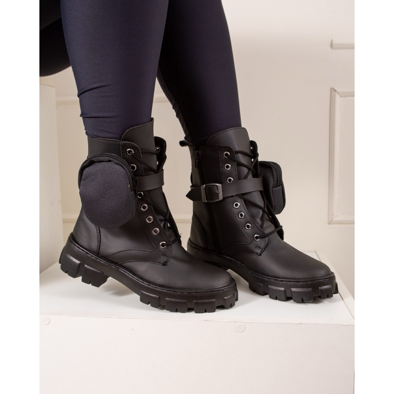Coturno Bota Feminina Bolsinha Lateral Tendência Tratorada 1672