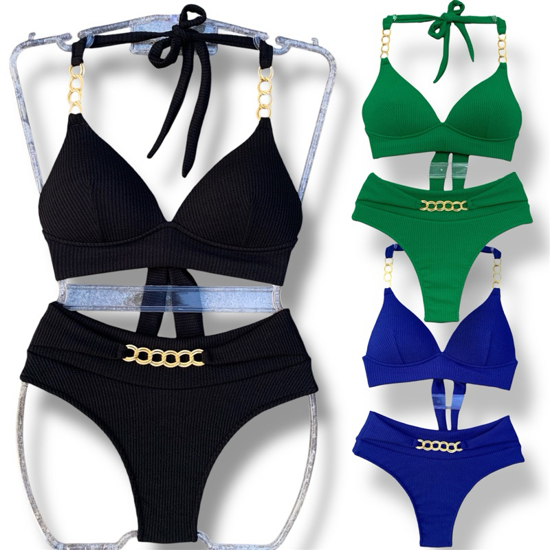 Biquíni Cintura Alta Modelo Corrente Bojo Forro Maravilhosa Moda Praia e Piscina