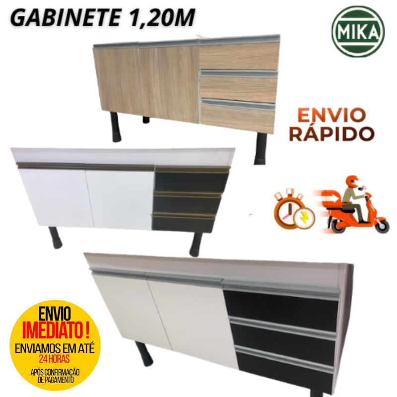 Gabinete Loreto elite 1.20 cores branco, branco/preto , Carvalho em Oferta na Shopee