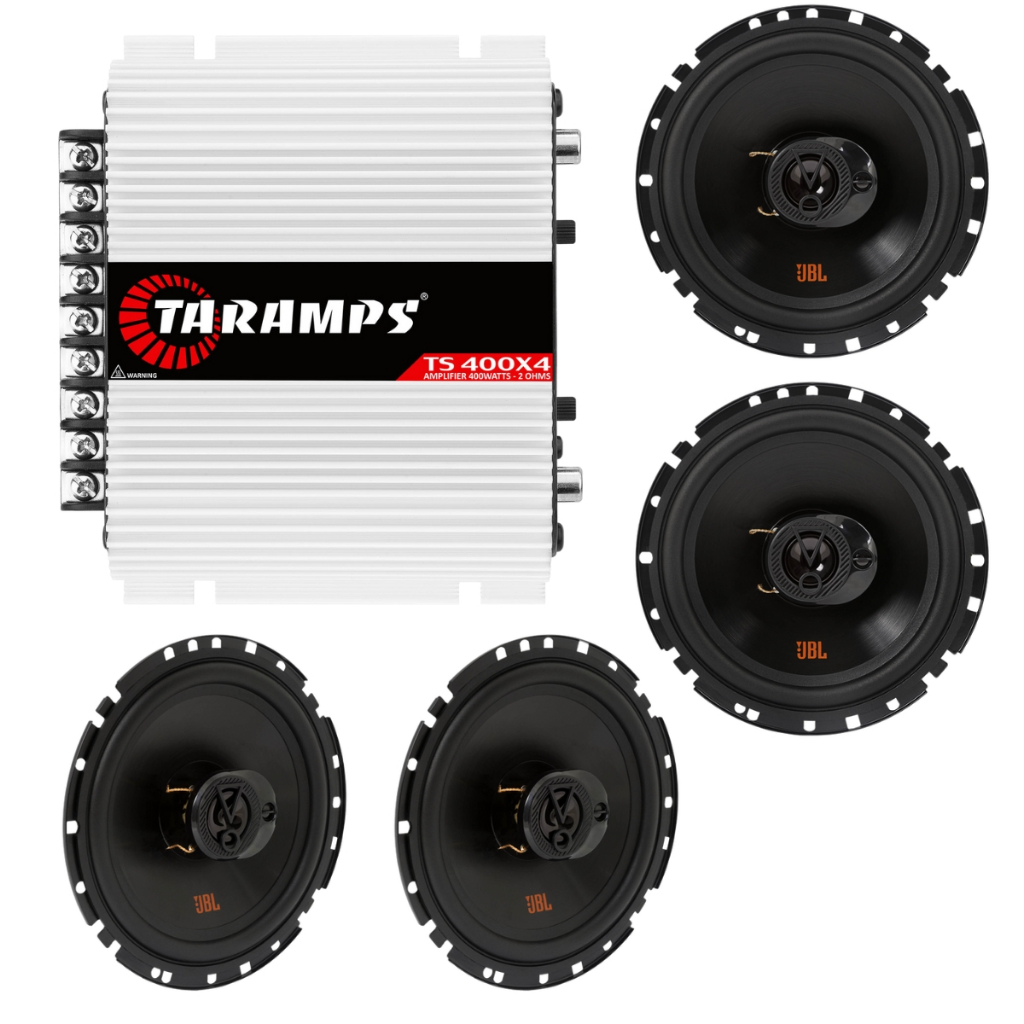 Kit 04 Alto Falantes Triaxiais JBL 6TRFX55 220W RMS e Módulo Amplificador Taramps TS400x4 2 Ohms em Oferta na Shopee