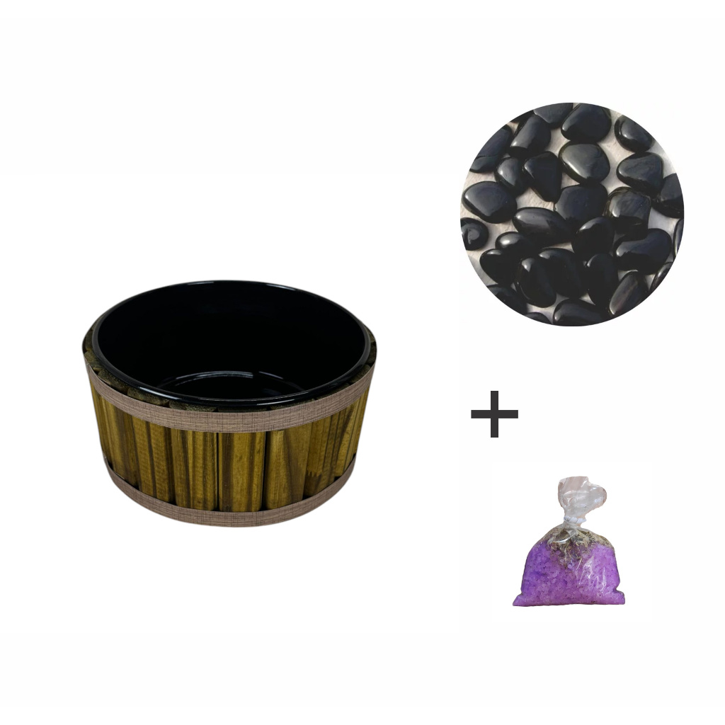 Kit Tina BETUME com Bacia Premium - PRETA mais Pedras para massagem mais Sais para Escalda Pés.
