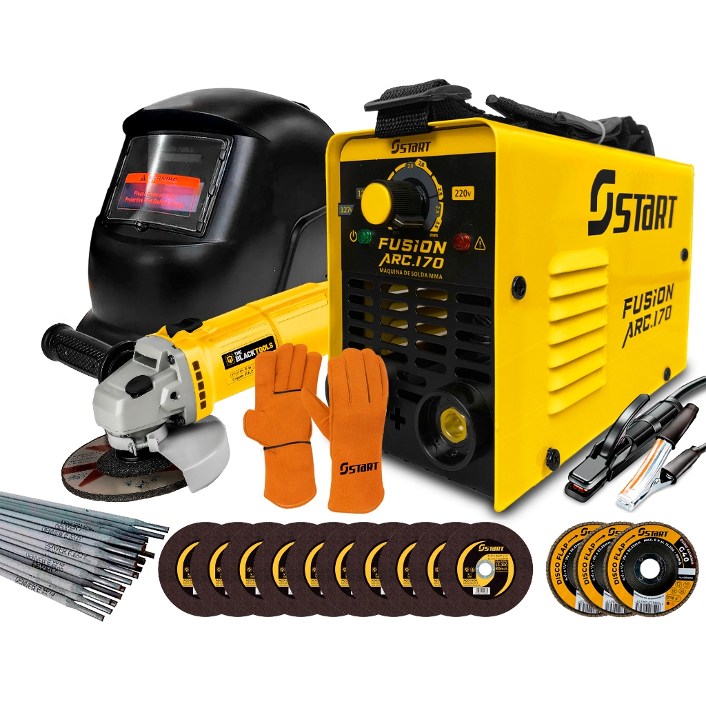 Maquina De Solda Fusion Arc 170a Com Esmerilhadeira + Discos Luvas E Mascara em Oferta na Shopee