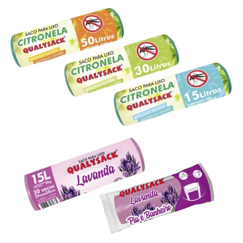 Saco de Lixo Aroma Lavanda e Citronela 10, 15, 30 e 50 Litros - Qualysack
