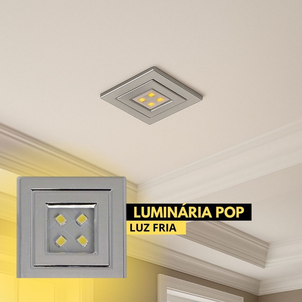 Luminária Pop Quadrada de Embutir em Móveis Luz Fria Lumitek Teto e Ambientes em Oferta na Shopee