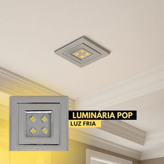 Luminária Pop Quadrada De Embutir Lumitek Luz Fria Para Móveis Armário Cozinha Teto LED