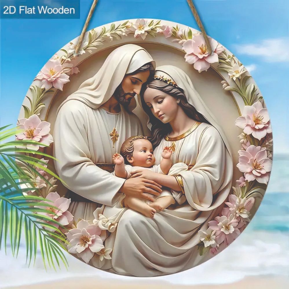 Mandala Flores Rosa Madeira Sinal de Pendurar Decoração Cristã Natal Arte de Parede Decoração Porta de Natal De
