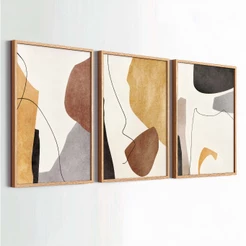Kit 3 Quadros Decorativos 50x70 Com Moldura Abstrato Sala Quarto Hall