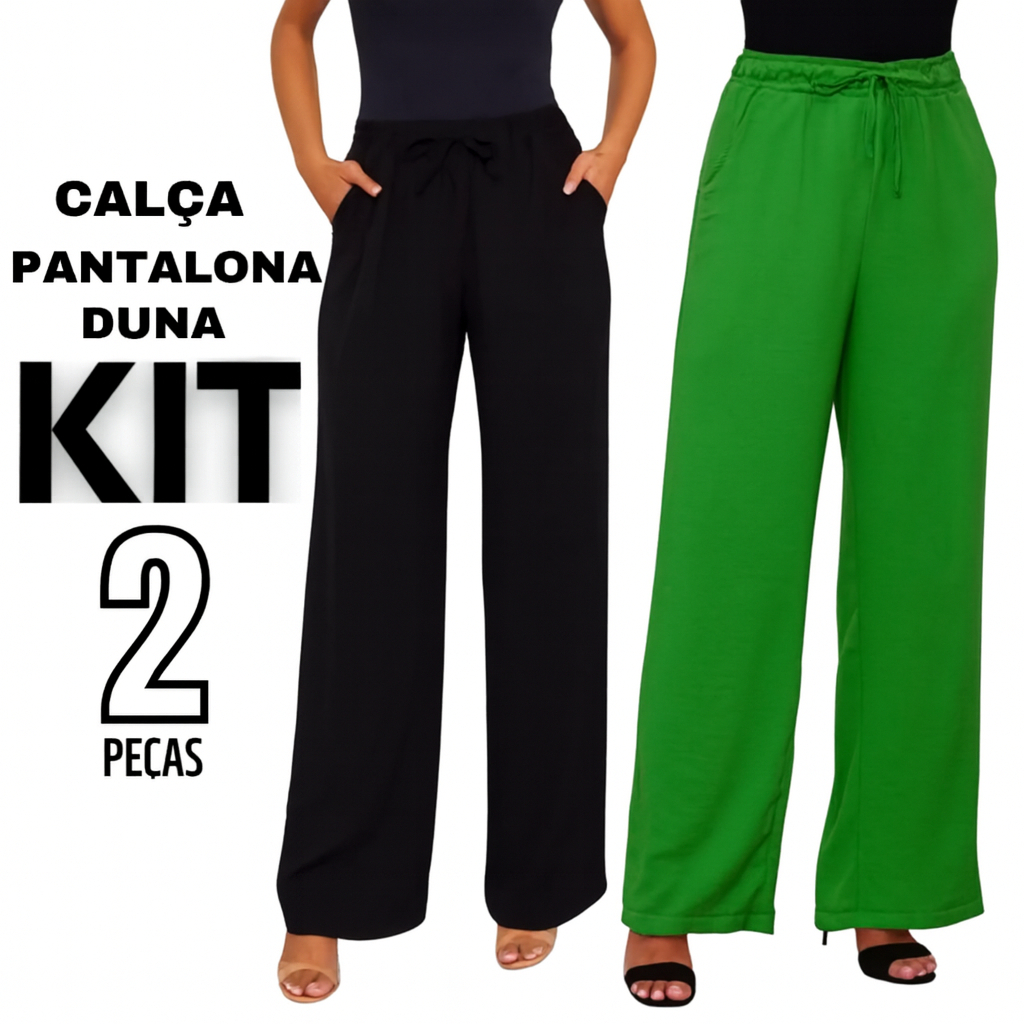 Kit 2 Calça Feminina Pantalona Duna Cintura Alta Com Bolso Confortável